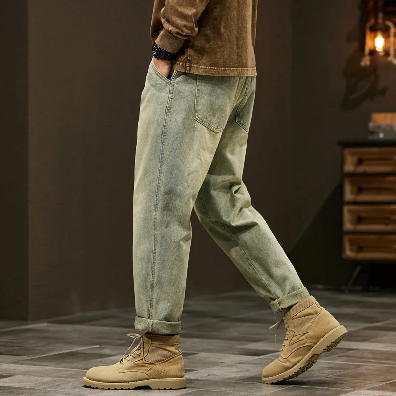 Jean ample en denim 95 % coton pour homme – Pantalon sarouel décontracté et tendance pour le travail et les loisirs – Vêtements de marque pour homme