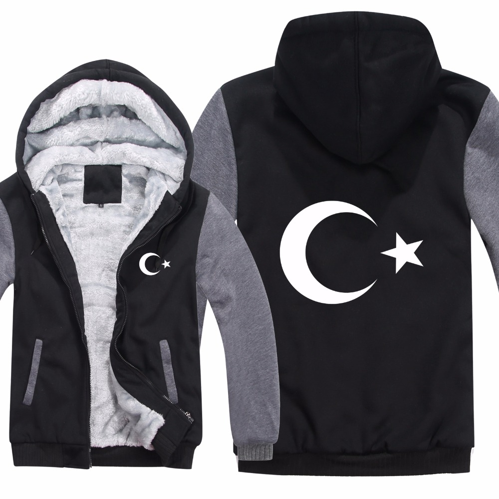 Nouveau hiver drapeaux turcs veste à capuche hommes décontracté épais polaire pays drapeau turquie sweats pull homme manteau