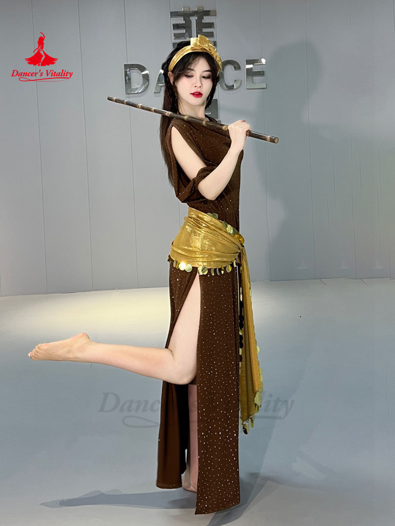 Ensemble de olympiques de performance de danse du ventre pour femmes, robe en coton à demi-manches, coiffure, ceinture, robes de performance Shabbi Baladi, 3 pièces