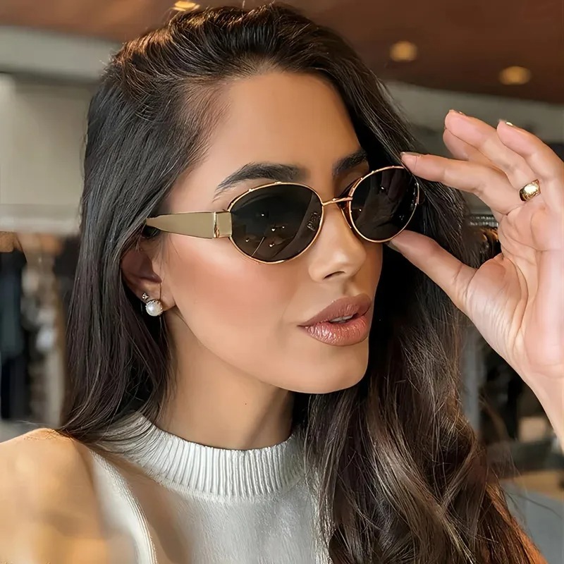 Lunettes de soleil ovales pour femmes et hommes, monture en métal tendance, lunettes de soleil classiques