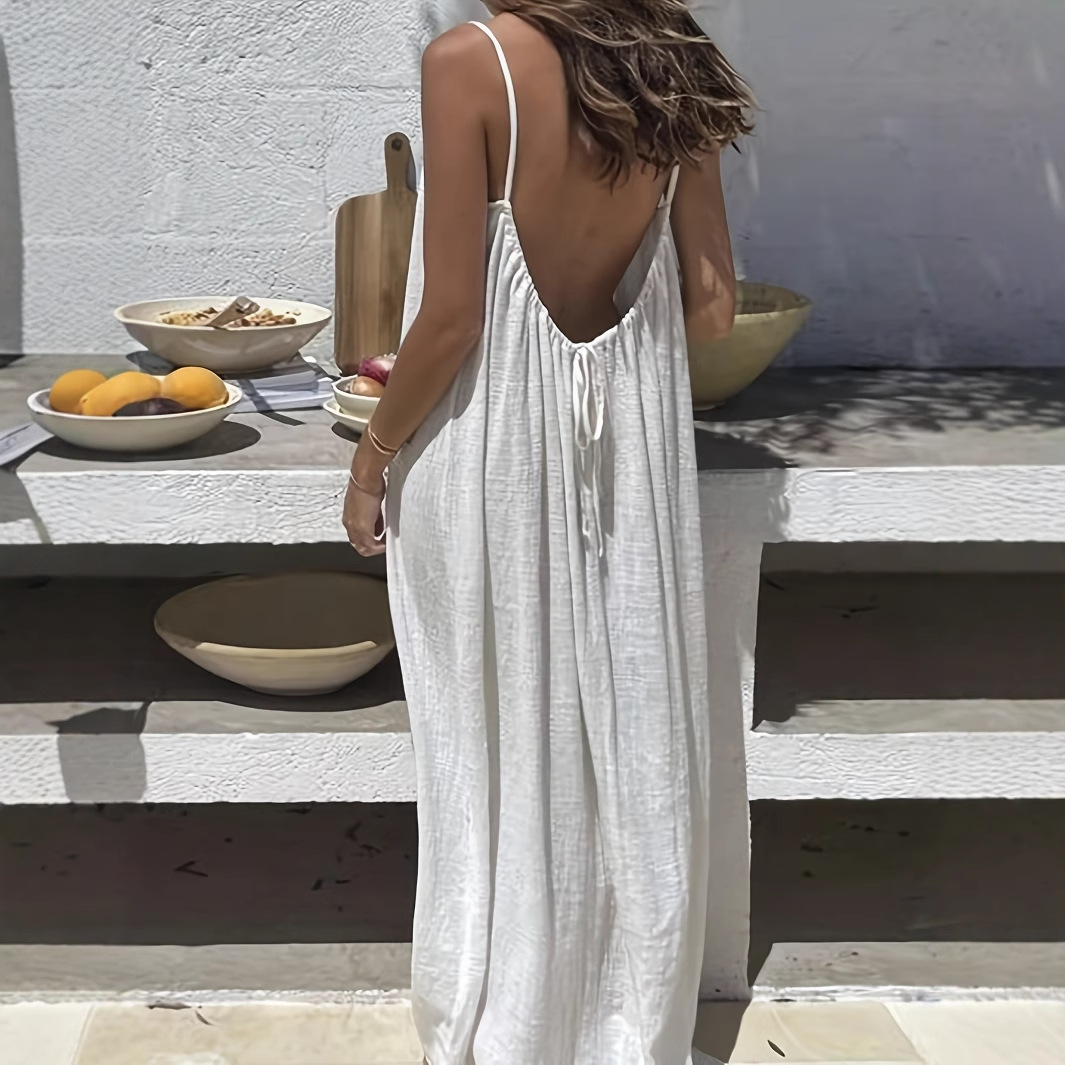 Robe à Bretelles Sexy pour Femme, Couleur Unie Tendance, Nouvelle Collection, Dos Nu, Décontractée et Ample 2026