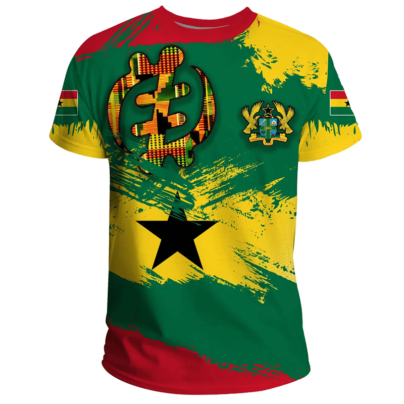 T-shirt de sport respirant à séchage rapide pour homme, imprimé 3D drapeau du Ghana, maillot de football d'extérieur, club de fans, vêtements à manches courtes parent-enfant