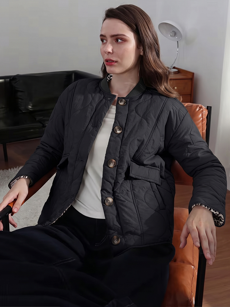 HH Manteau d'automne matelassé élégant pour femme, uni, à manches longues, simple boutonnage, vêtement d'extérieur décontracté, tenue de maternité