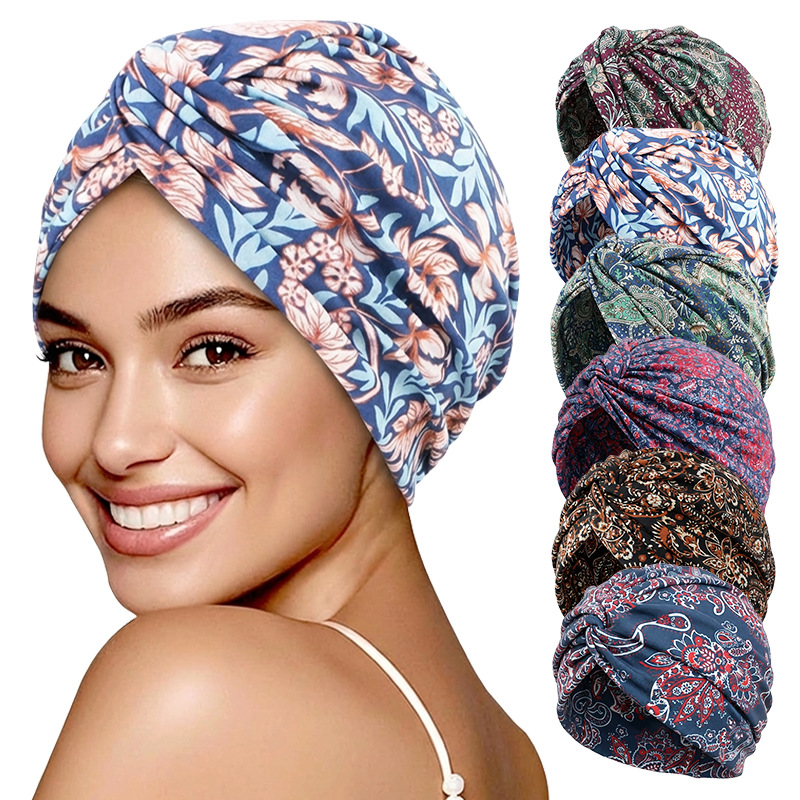 Chapeau Turban Musulman à Imprimé Floral pour Femme, Foulard Hijab, Chapeau Islamique Africain pour Perte de Cheveux, Bonnet Chimio, Casquette Arabe Islamique