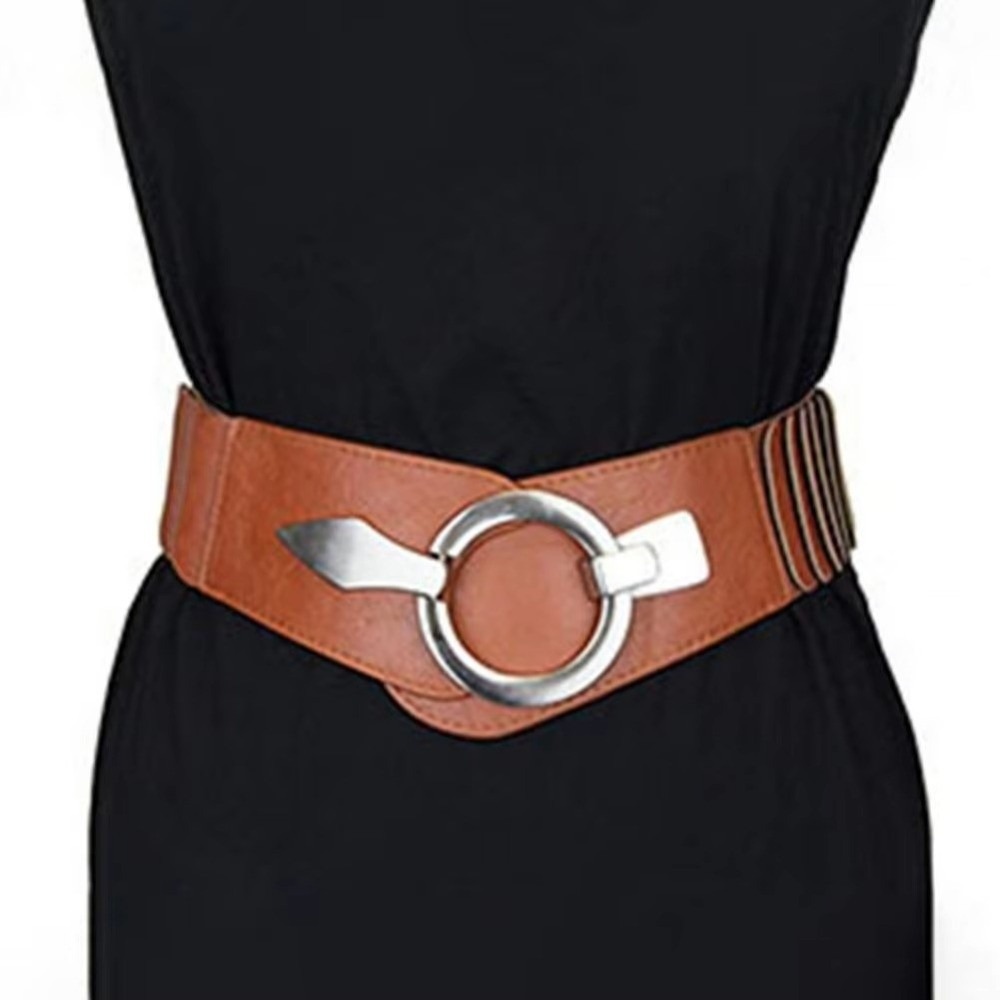 Ceinture large élastique en cuir PU pour femme, style mode en V, amincissante et polyvalente, pour robe