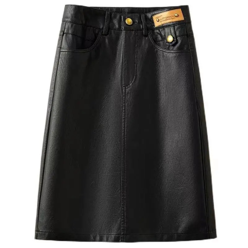 Printemps automne hiver jupe en cuir femmes nouvelle mode noir marron taille haute PU a-ligne jupes grande taille S-5XL femme jupes Midi