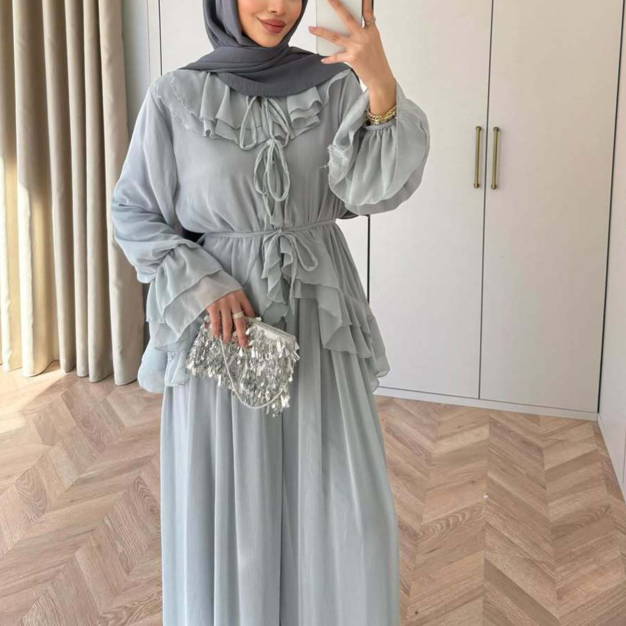 Ensemble 2 pièces pour femme : Blouse et pantalon large, style Ramadan Aïd, tenue musulmane arabe, Maroc, Dubaï, avec lacets, ensemble islamique