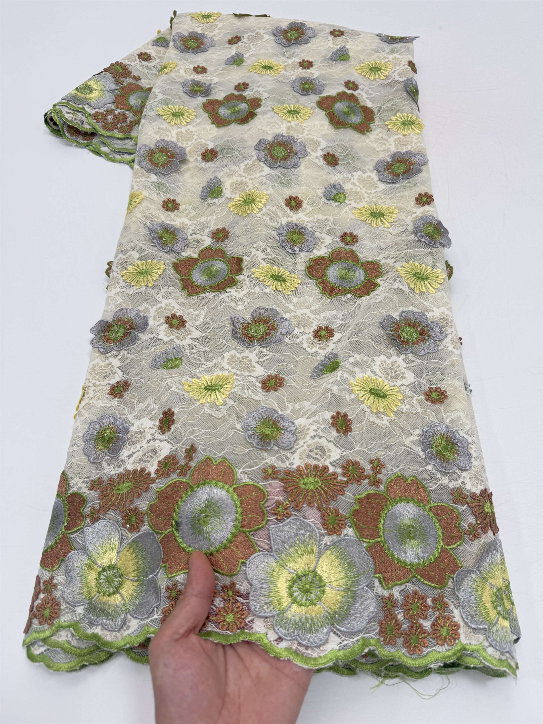 Dentelle Guipure Française Tendance avec Appliques 3D, Tissu Brodé en Tulle et Cordon Africain à Fils Plus Denses pour Tenues Occasionnelles