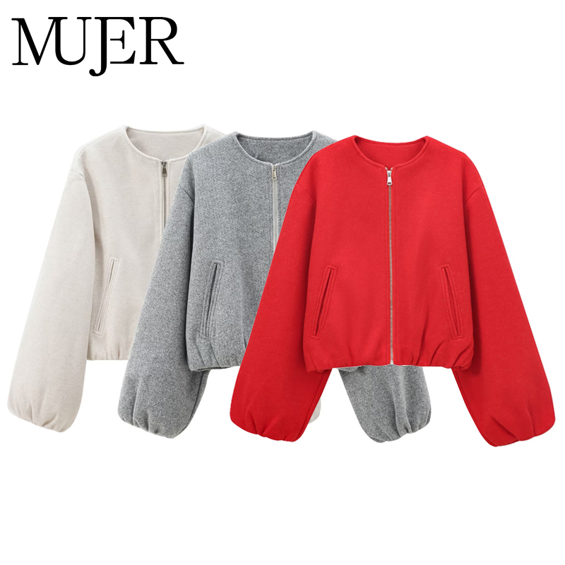 MUJER rouge fermeture éclair Bomber vestes pour femmes doux recadrée vestes femme 2025 à manches longues femme veste de sport nouveau dans les vêtements d'extérieur