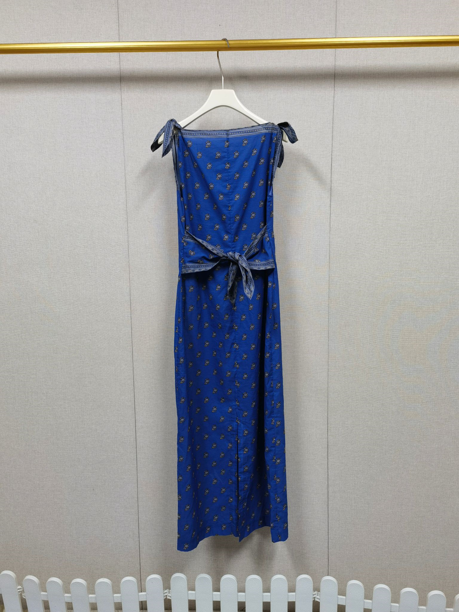 Robe longue trapèze en coton pour femme, imprimé rétro, taille nouée, sans manches, style vacances