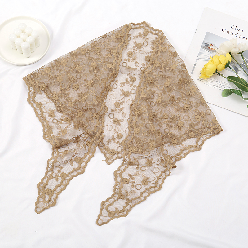 Mn-Écharpe Hijab Triangle en Dentelle pour Femme, Châle Brodé, Élégant, Fin, Protection Solaire, Été, Nouveau