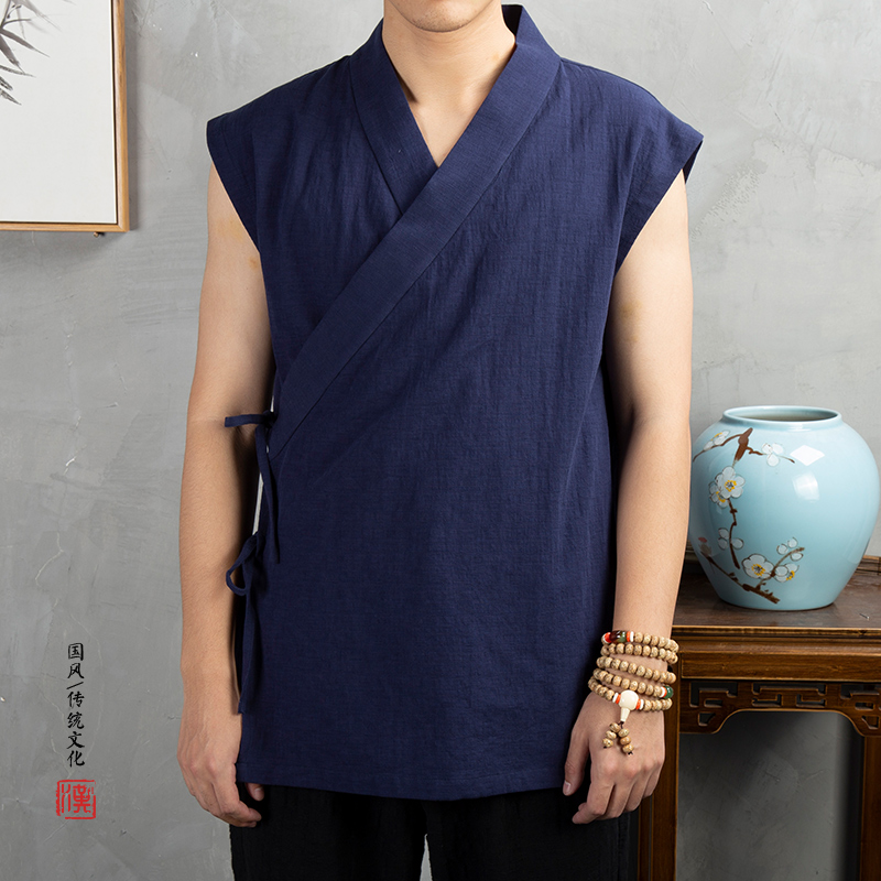 Veste sans manches en coton et lin pour homme, vêtement traditionnel chinois Hanfu, costume tang, Kimono, Cardigan, manteau à point ouvert