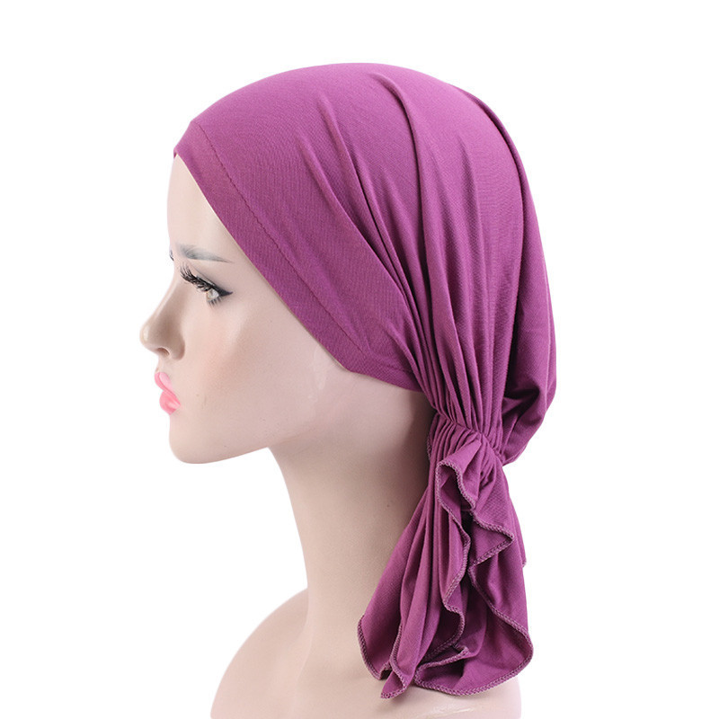 Élastique femmes Modal coton à volants Turban casquettes musulman foulard Bonnet pré-attaché Hijab bandeau casquette doux dame perte de cheveux chimio casquette