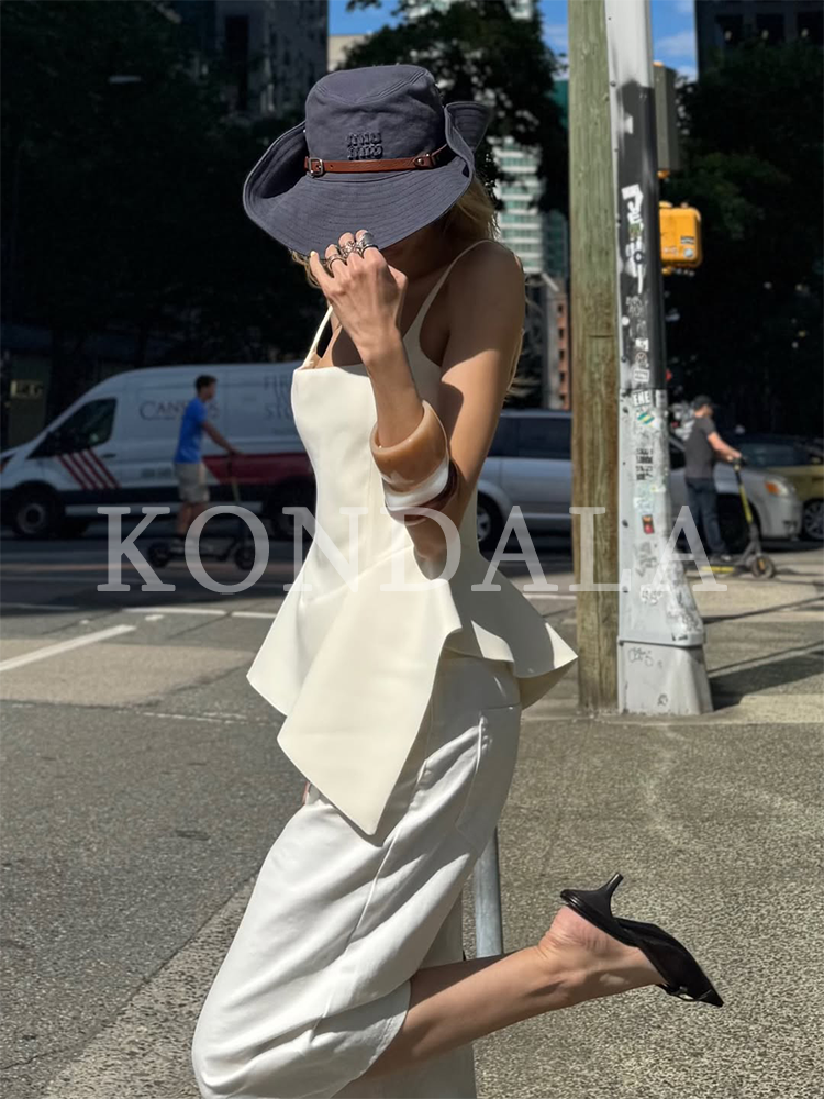 KONDALA Hauts élégants et tendance pour femmes, style jupe, hauts à bretelles chic, mode été 2026, hauts sexy et ajustés pour soirée
