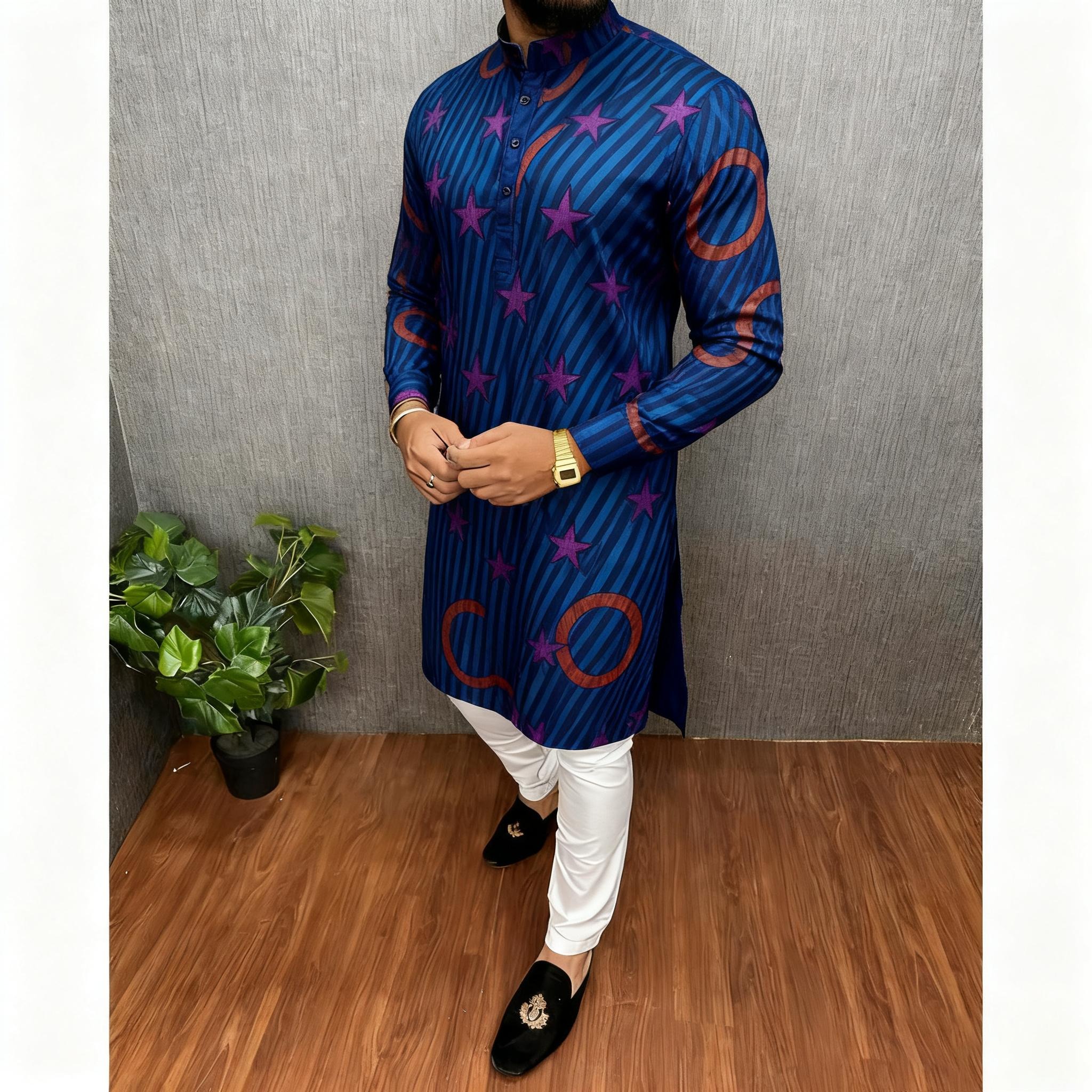 Hommes imprimé numérique Kurta Vardha col Mandarin régulier Long approprié moyen Oriental Tenue Marocaine Homme hommes vêtements musulmans