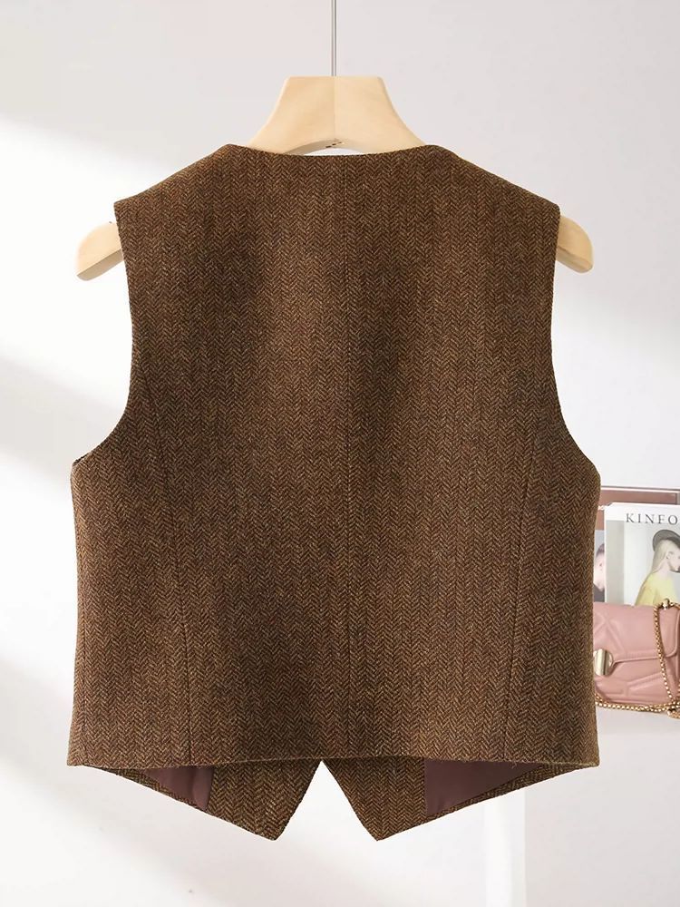 Gilets sans manches pour femmes, décontracté, col en V, boutons, chemise de smoking d'affaires formelle, coupe cintrée, Blazer court