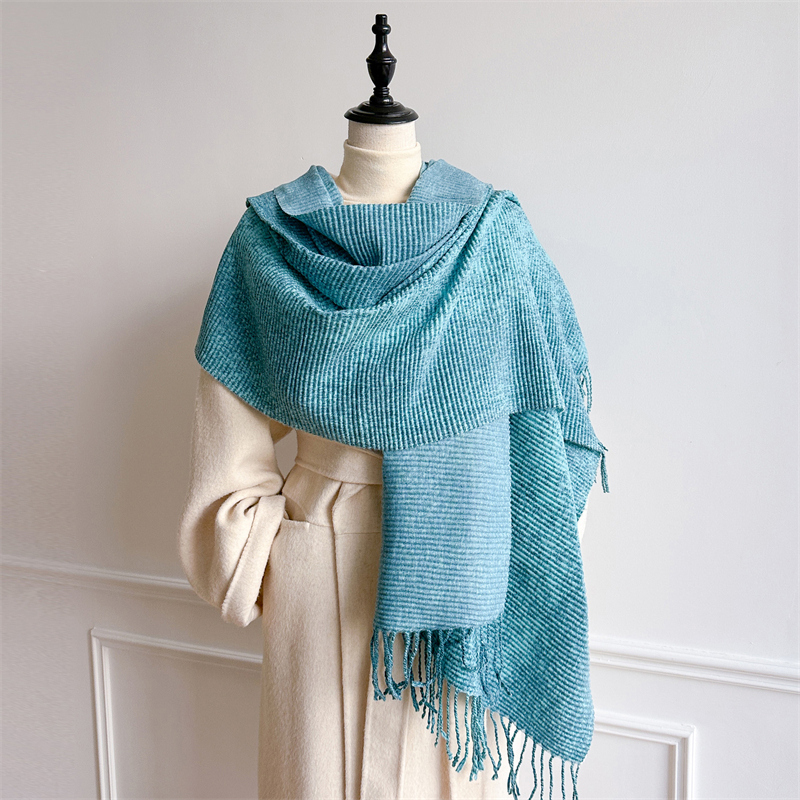 Écharpe de luxe en cachemire uni bleu pour femmes, couverture chaude et épaisse, châle enveloppant, Pashmina, Bufanda, Poncho, hiver