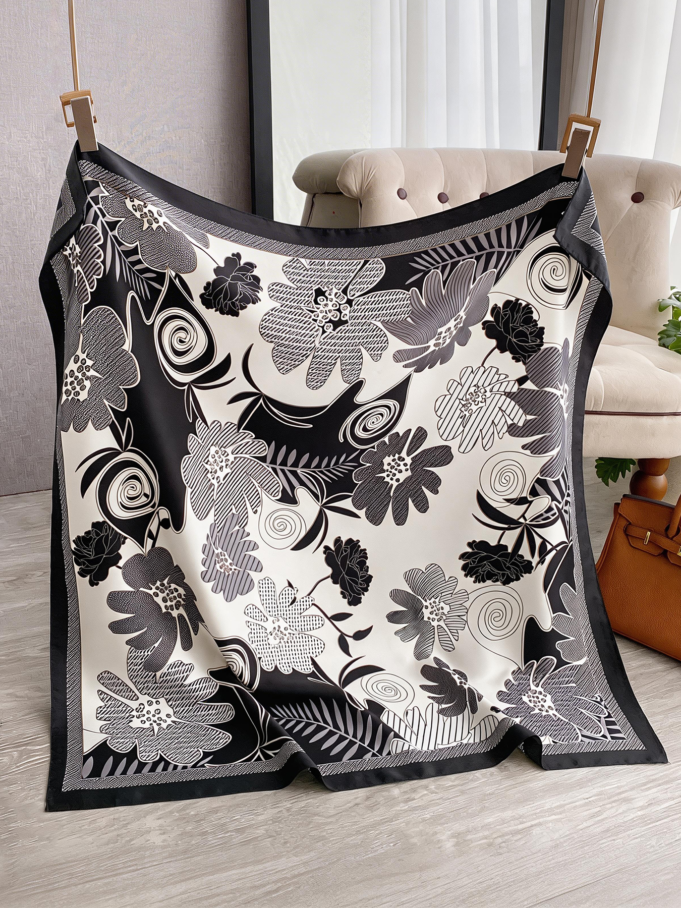 Foulard carré de luxe de marque, châle imprimé en twill de soie 90 cm, hijab pour femme, bandeau, bandana