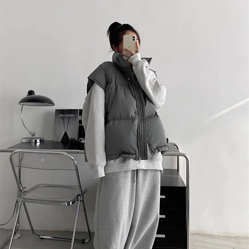 Gilet d'hiver pour femme 2026, col montant, manteau sans manches chaud, gilet oversize, hauts, chaleco mujer, gilet, casaco femme