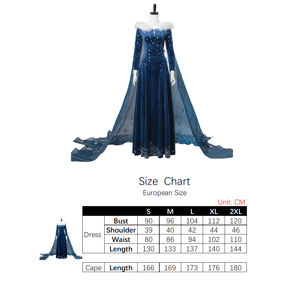 Déguisement Elsa Reine des Neiges Costume Adulte La Reine des Neiges : Joyeuses Fêtes Robe en Velours Bleu Foncé avec Cape de Noël pour Femme