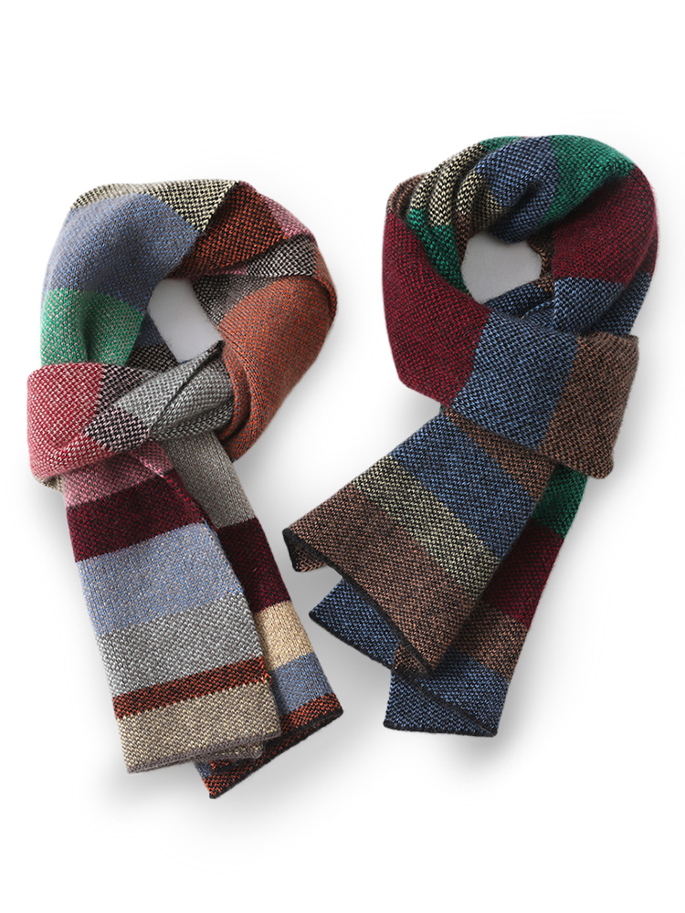Écharpe fine en cachemire et laine pour femme, tricot à rayures horizontales, cache-cou d'hiver, cache-cou fin en cachemire pour homme, écharpe étroite et légère, chauffe-cou