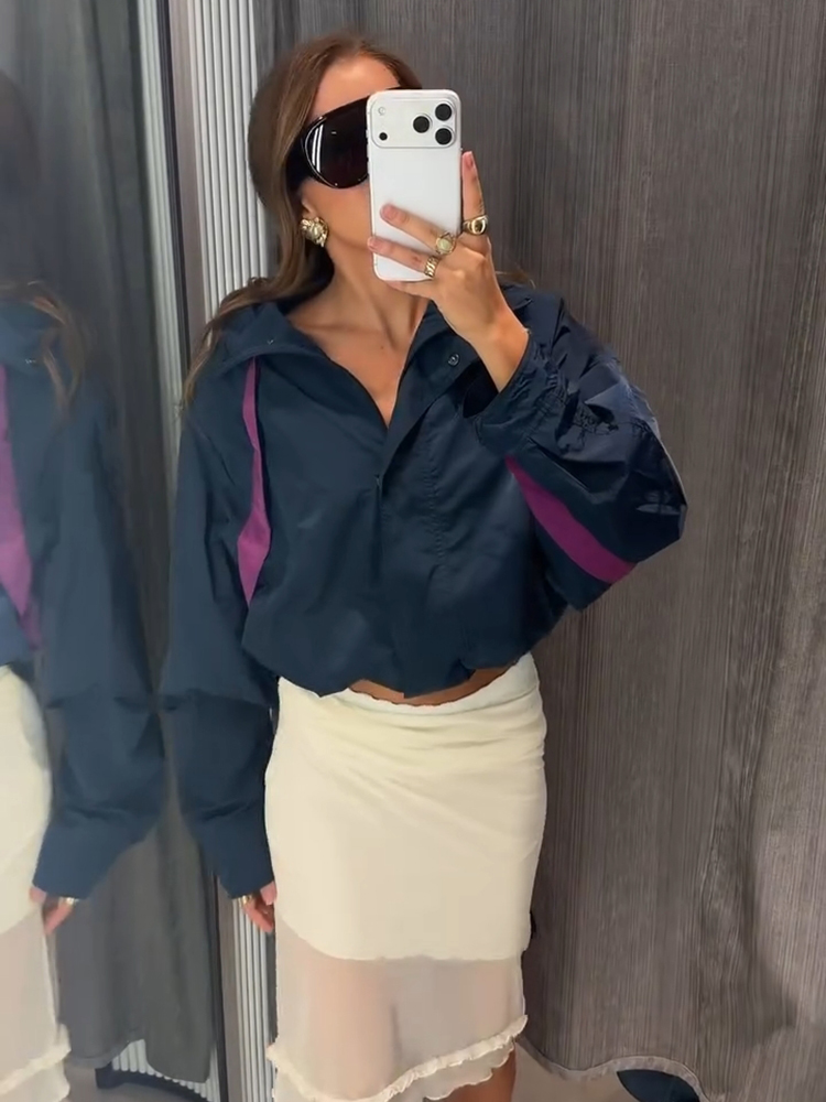 Veste femme manteau col rabattu bouton Bomber manches longues cintré taille plissée veste courte dames rue manteau décontracté femmes