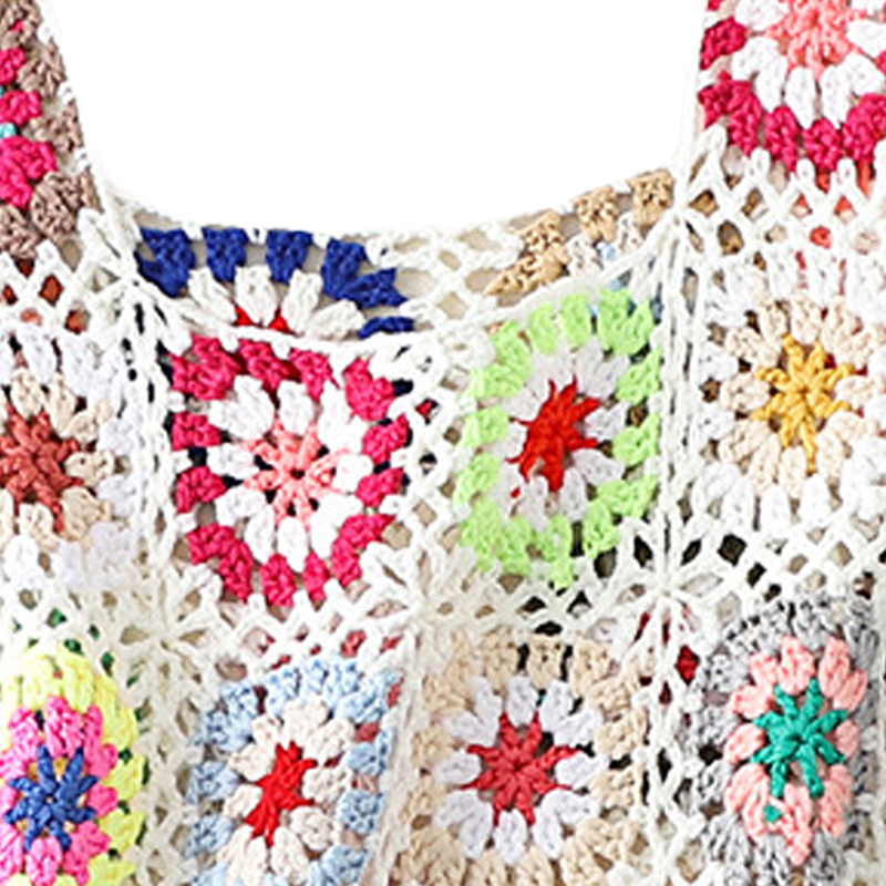 Hauts d'été sans manche pour femmes, débardeur coloré en tricot ajouré avec broderie au Crochet à la main