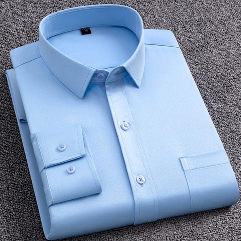 Chemise habillée pour hommes, nouvelle mode avec poche gauche, sans repassage, résistante aux rides, classique, couleur unie, chemise sociale formelle d'affaires 5XL