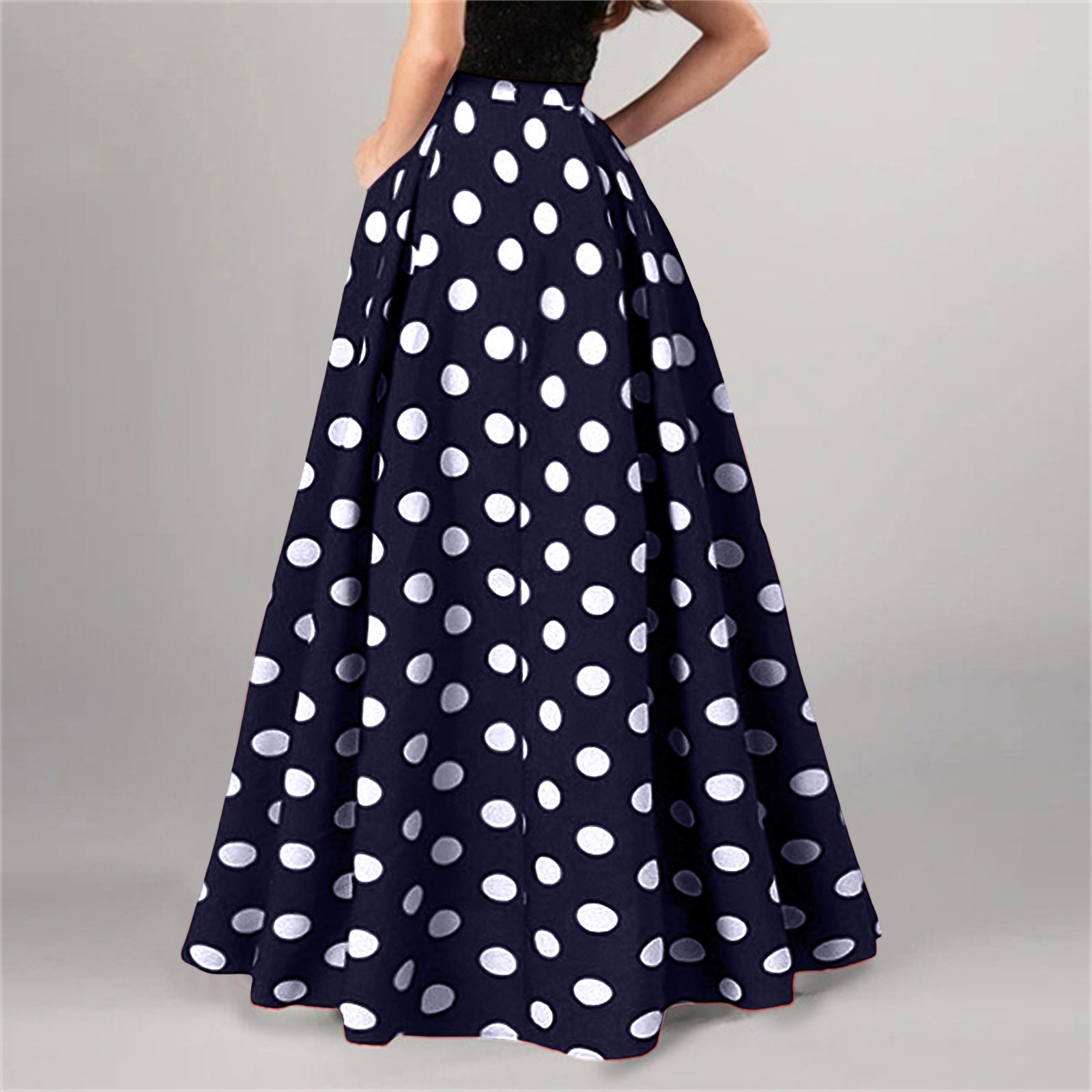 Jupe maxi plissée à pois pour femmes, taille haute, grande taille, bohème, élégante, trapèze, longue, mode