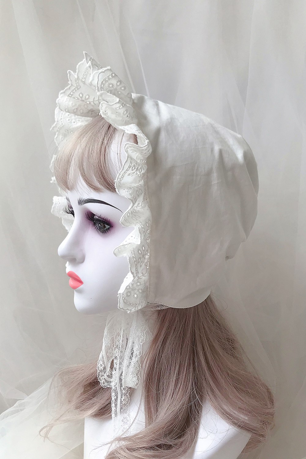 Chapeau Bonnet Lolita à Volants pour Femme, Style Victorien Médiéval Vintage, Chapeau de Soubrette Cosplay Ajustable à Lacets, Casquette Citrouille