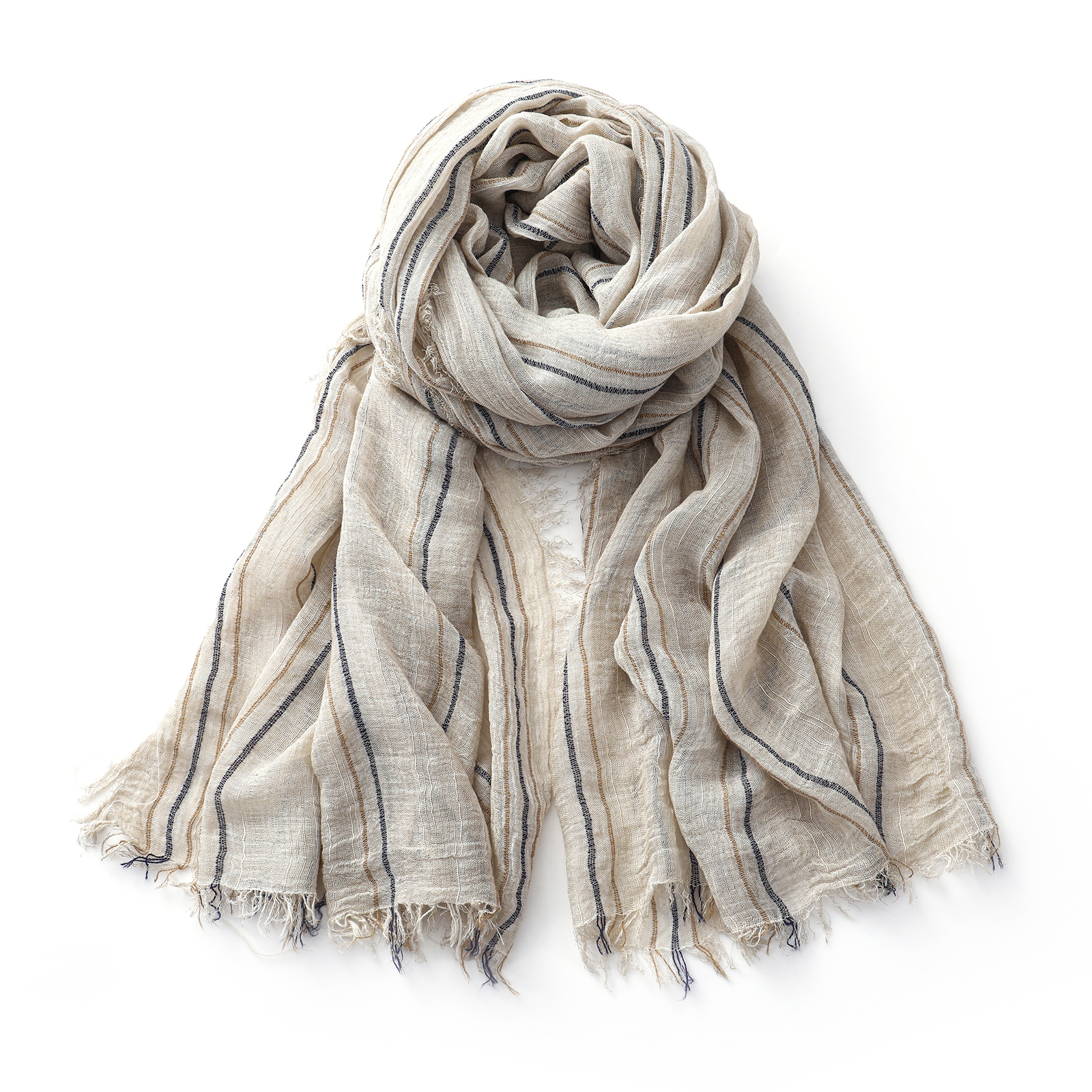 Écharpe rayée en coton et lin pour hommes et femmes, châles et enveloppes longs et doux, pompon court, accessoires masculins, automne hiver