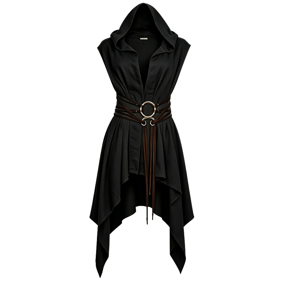 (Sans accessoires) Tabard médiéval à capuche pour femme, robe sans manches de style Renaissance, tenue viking, costume d'assassin pour Halloween, cosplay