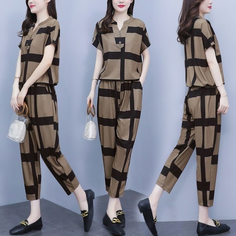 Ensemble deux pièces décontracté à manches courtes pour femmes, pantalon YHarun, vêtements grande taille, mode coréenne trempée, printemps, été, nouveau