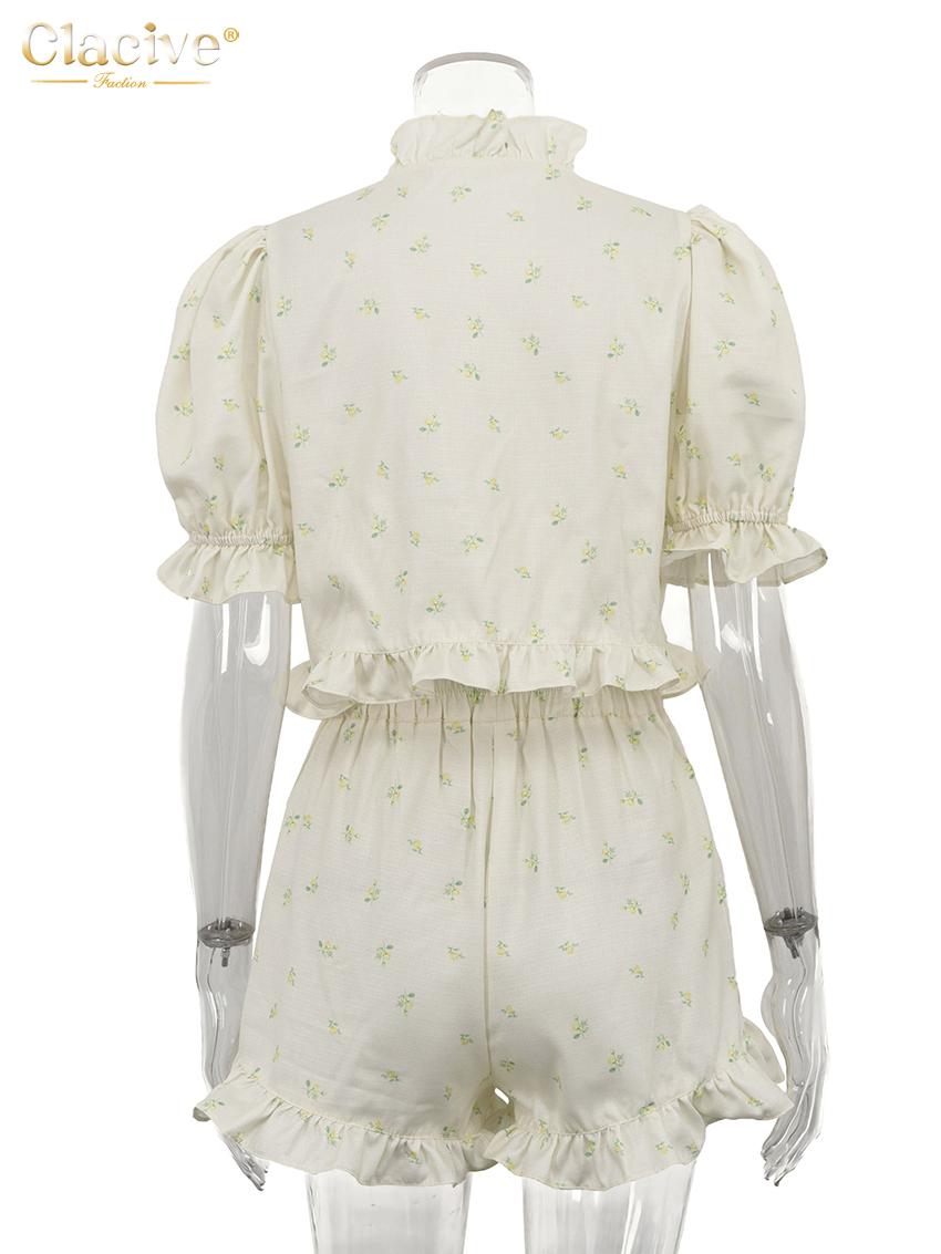Ensemble 2 pièces Clacive Fashion imprimé ample pour femme – Chemise courte à manches courtes et short taille haute – Collection été 2026 – Vêtements féminins