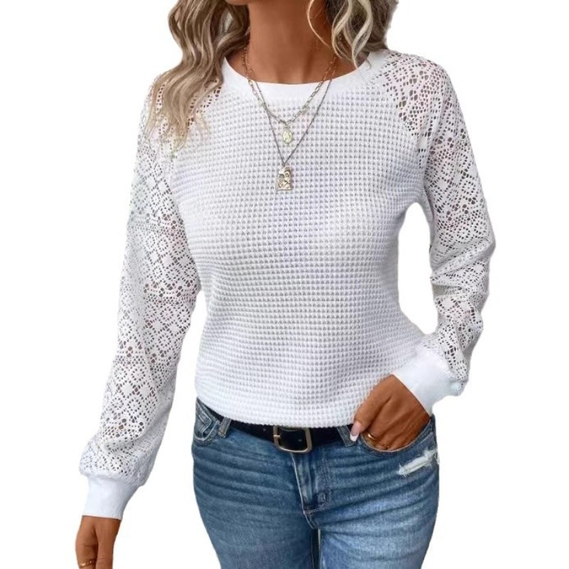 T-shirts à manches longues femme Y2k vêtements printemps haut d'automne décontracté Streetwear noir blanc dentelle évider femmes T-shirt 2025