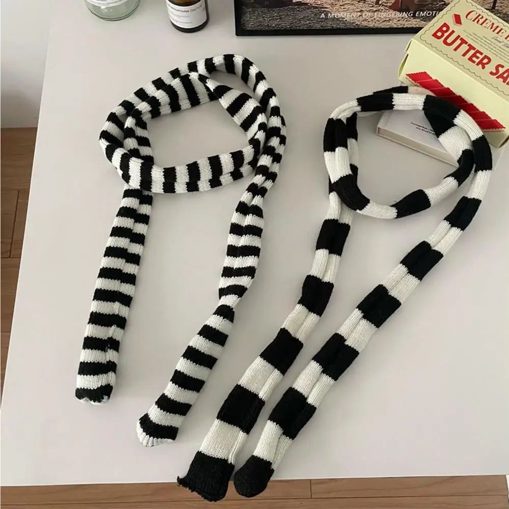 Écharpe tricotée à rayures chaudes pour femmes, écharpe longue fine et étroite, écharpe chaude en coton coréen Harajuku Y2K pour filles, foulard décoratif
