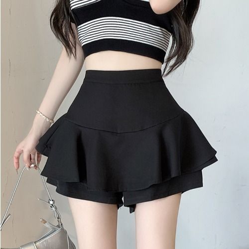 Jupe de bal asymétrique à volants pour femme, mini-jupe coréenne taille haute élégante et sexy, idéale pour l'été, style A-line, couleur unie, passe-partout