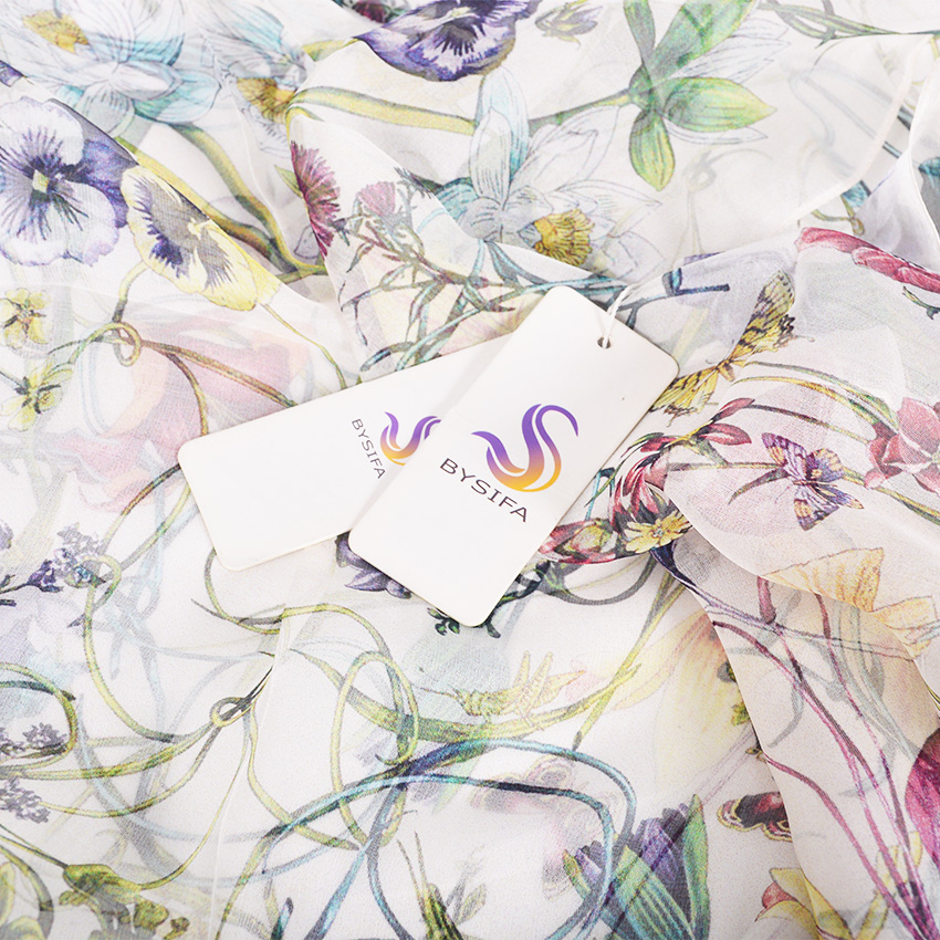 [BYSIFA] blanc 100% foulard en soie Cape mode conception florale longues écharpes femmes été Utralong plage châle hiver Scarves180*110 cm