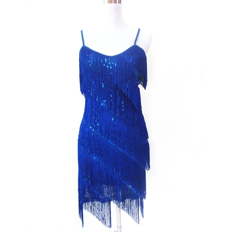 Robe Latine à Franges et Volants pour Femme, Vêtement Sexy, à Plusieurs Niveaux, Boîte de Nuit, Danse, Costumes Fantaisie, Col en C, Paillettes