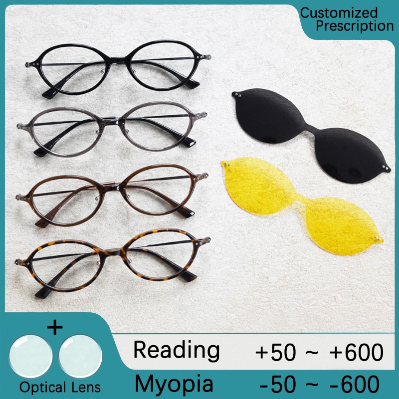 Lunettes de myopie ovales, verres optiques avec ordonnance, monture à clip magnétique avec verres de soleil polarisés, lunettes de lecture pour femmes