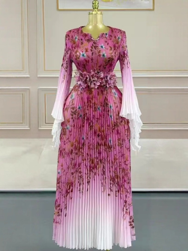 Miyake 2025 robe africaine élégante robe d'automne nouveau tempérament célébrité taille mode robe longue vêtements pour femmes