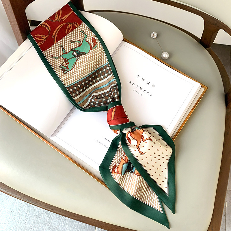 Long sac en soie cravate cou maigre écharpe bandeau Foulard cheval imprimé marque dame Foulard ruban 2024 printemps nouveau