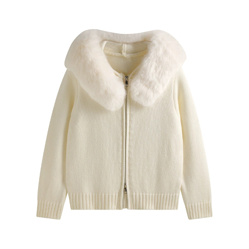 Nouveau 2025 hiver pull manteau femmes à capuche Cardigan col de fourrure à capuche tricot épaissir chaud femmes manteaux Chic décontracté vêtements d'extérieur manteaux
