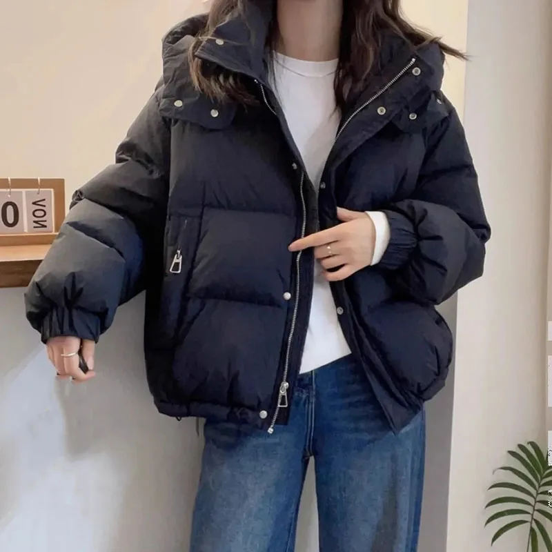 Parka tendance pour femme, style coréen, nouvelle collection automne-hiver 2026, coupe ample, à capuche, chaude et épaisse, en coton rembourré, manteau court pour femme
