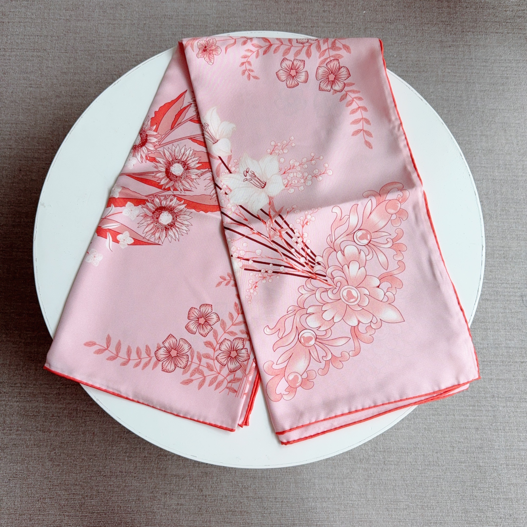 Foulard en soie de mûrier rose pour femme, 18 mm, épaissi, imprimé floral, 90x90, luxe, haute qualité, écharpe pour femme