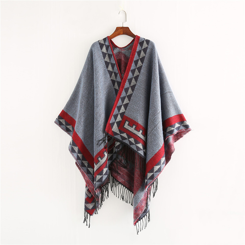 Style indien mode géométrique gland Pashmina Poncho et Capes manteau femmes écharpes automne hiver chaud châle Cachemire foulards