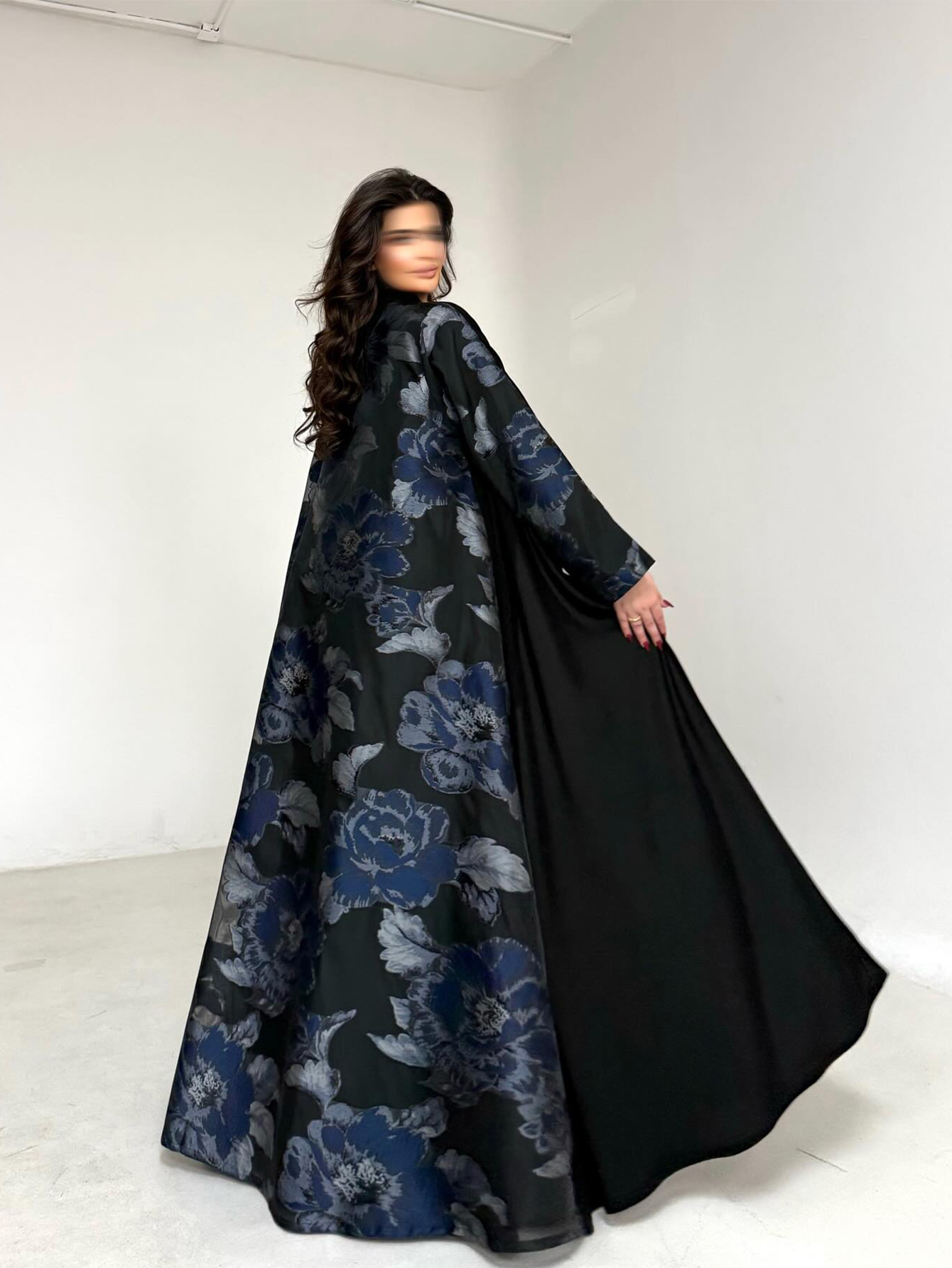 Abaya noire à imprimé floral pour femmes, robe arabe élégante à manches longues et amples