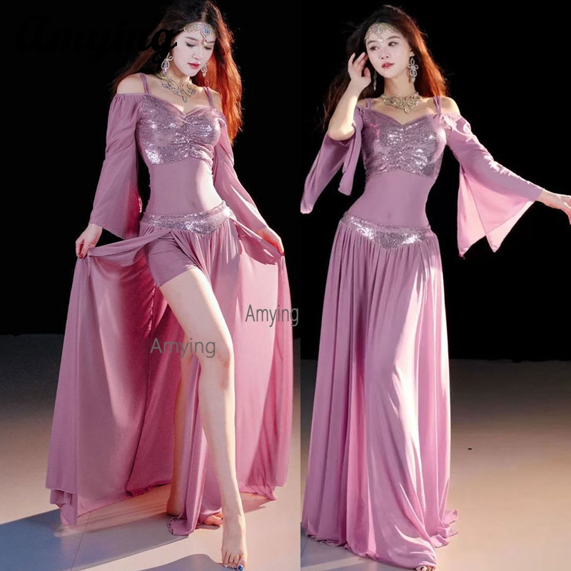 Nouvel ensemble de costumes de danse orientale en maille pour la pratique et les spectacles de danse du ventre pour femmes