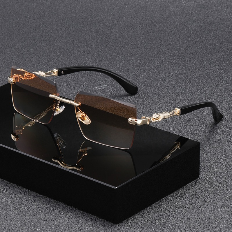 Lunettes de soleil rectangulaires sans bords pour femmes et hommes, marque de luxe, carrées, pour la plage et les voyages