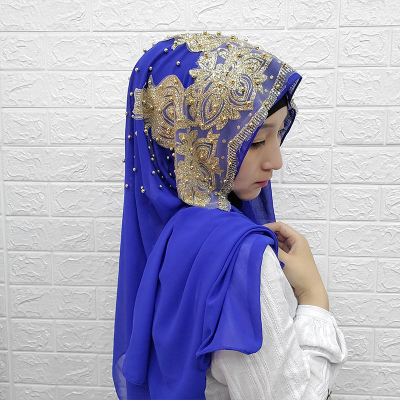 Mousseline de soie Hijab pour femmes longue écharpe châle mode musulman miroitant or paillettes Hijab tête enveloppement foulards Abaya foulard Turbantes